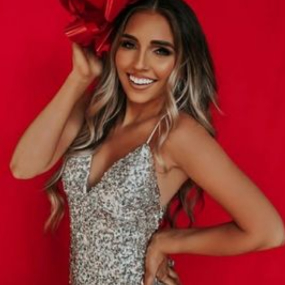Hope's Deep V Neck Silver Sequin Mini Dress